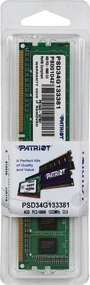 Patriot DIMM 4Gb DDR3 PC10600 (1333MHz) PSD34G133381