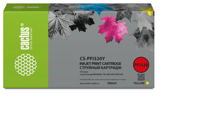 Cactus CS-PFI320Y PFI-320Y желтый (300мл) для Canon imagePROGRAF TM-200/TM-200 MFP L24ei/TM-205/TM-300