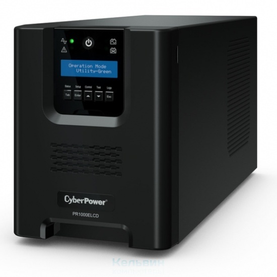 CyberPower PR1000ELCD, Line-Interactive, 1000VA/900W, 8 IEC-320 С13 розеток, USB&Serial, SNMPslot, LCD дисплей, Black, 0.6х0.35х0.4м., 21кг
