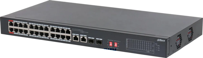 Dahua DH-S3226-24ET-375 (L2) 24x100Мбит/с 2x1Гбит/с 2xКомбо(1000BASE-T/SFP) 24PoE 375W неуправляемый