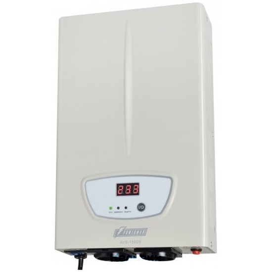 POWERMAN AVS 1500S, ступенчатый регулятор, цифровые индикаторы уровней напряжения, 1500ВА, 140-260В, максимальный входной ток 12А, 2 евророзетки, IP-20, навесного исполнения