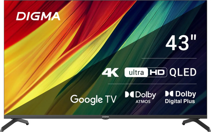 Digma 43" DM-LED43UQB31 Google TV Frameless Metal черный/черный 4K Ultra HD 60Hz MEMC DVB-T DVB-T2 DVB-C DVB-S DVB-S2 USB WiFi Smart TV