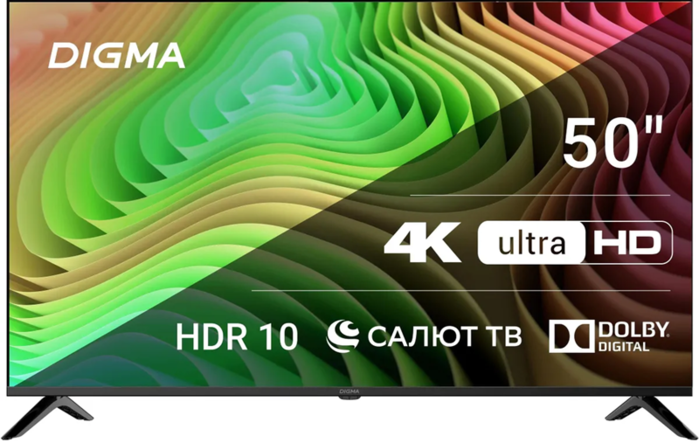 Digma 50" DM-LED50UBB40 Салют ТВ Frameless Metal черный 4K Ultra HD 60Hz DVB-T DVB-T2 DVB-C DVB-S DVB-S2 USB WiFi Smart TV