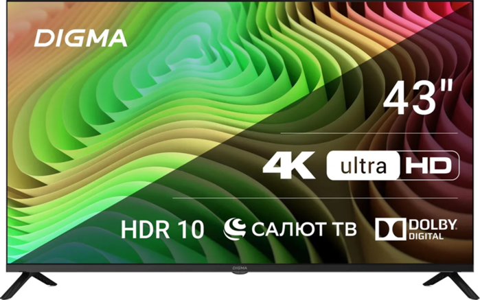 Digma 43" DM-LED43UBB40 Салют ТВ Frameless Metal черный 4K Ultra HD 60Hz DVB-T DVB-T2 DVB-C DVB-S DVB-S2 USB WiFi Smart TV