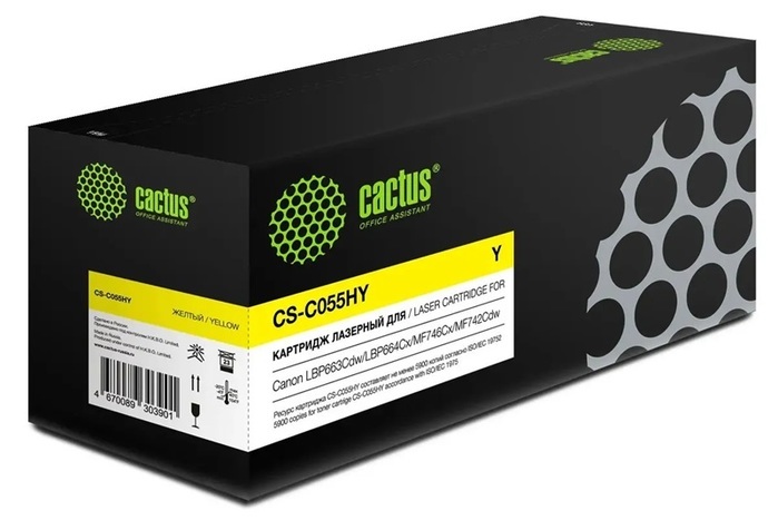 Cactus CS-C055HY 055 H Y желтый (5900стр.) для Canon LBP663Cdw/LBP664Cx/MF746Cx/MF742Cdw/MF744Cdw