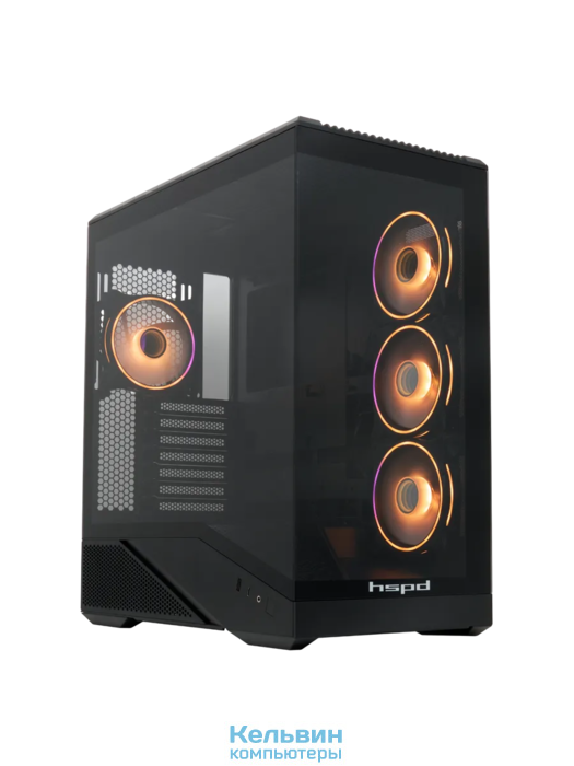 HSPD F711 ARGB Black Panoramic Full Tower TG, 0.7 SPCC, (FN027) ATX, mATX, mITX 190/420/280mm 2x2.5", 2x3.5", 7xPCI 1xUSB-A 3.0, 1xUSB-C 445x235x475mm (F711-TGBK- ARGB)