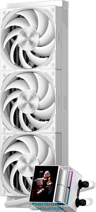 PCCooler DS360 Display White (310W, 360mm, LED, White, ARGB Pump/ Fans: 3x120mm, 90.56CFM, 39.8dBA, 2500RPM/ Pump height 65mm, 15dBA, 2600RPM, Rad thickness 27mm/ S: 1851, 1700, 1200, 115X, AM5, AM4)
