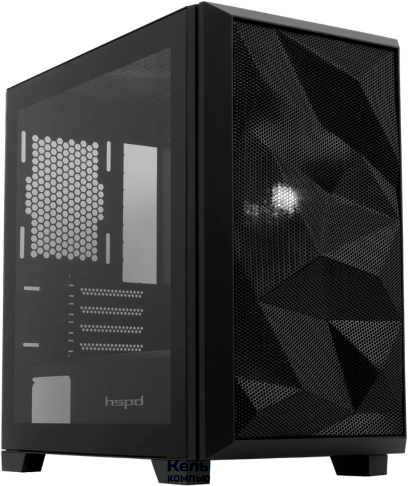 HSPD M340, Mesh Mid Tower, Black, TG, 0.5 SPCC, no fans, mATX, mITX, 165/350/200mm, 2x2.5", 2x3.5", 4xPCI, 1xUSB-A 3.0, 2xUSB-A 2.0, 415x220x410mm (M340-TGBK)