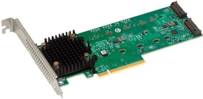 RAID-контроллер LSI Broadcom 9540-2M2 SGL (05-50148-00 / 05-50148-00002 / 03-50148-00002) PCIe v4 x8 LP, Tri-Mode SATA/NVMe 12G RAID 0,1, 2x M.2 slots, 3808 IOC,