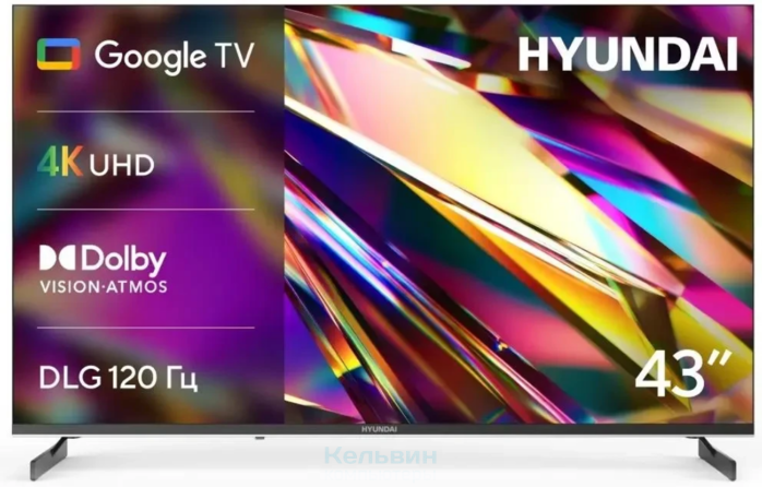 Hyundai 43" H-LED43BU7011 Google TV Frameless Metal черный 4K Ultra HD 60Hz MEMC DVB-T DVB-T2 DVB-C DVB-S DVB-S2 USB WiFi Smart TV