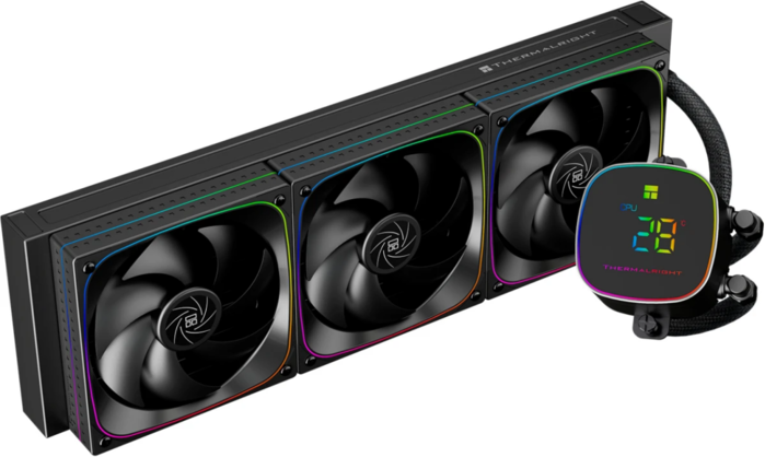 Thermalright Frozen Horizon 360 Digital Black ARGB(360mm, LED temp., Fans: 3x120mm, 68.9CFM, 28.2dBA, 2000RPM/ Pump height 53.2mm, Rad thickness 27mm/ S: 1700, 1200, 1851, 115X, AM5, AM4) (F-HORIZON-DIGITAL-BL-360-ARGB)