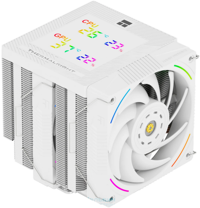 Thermalright Phantom Spirit 120 Digital SNOW (4-pin PWM, LED temp., 160mm, Ni/CU, 7x6mm, ARGB, 2x120mm, 69CFM, 27dBA, 2150RPM, S: 1851, 1700, 1200, 115X, AM5, AM4, white) (PS120-DG-SNOW)