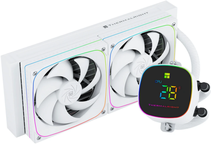 Thermalright Frozen Horizon 240 Digital White ARGB (240mm, LED temp., Fans: 2x120mm, 68.9CFM, 28.2dBA, 2000RPM/ Pump height 53.2mm, Rad thickness 27mm/ S: 1700, 1200, 1851, 115X, AM5, AM4) (F-HORIZON-DIGITAL-WH-240-ARGB)