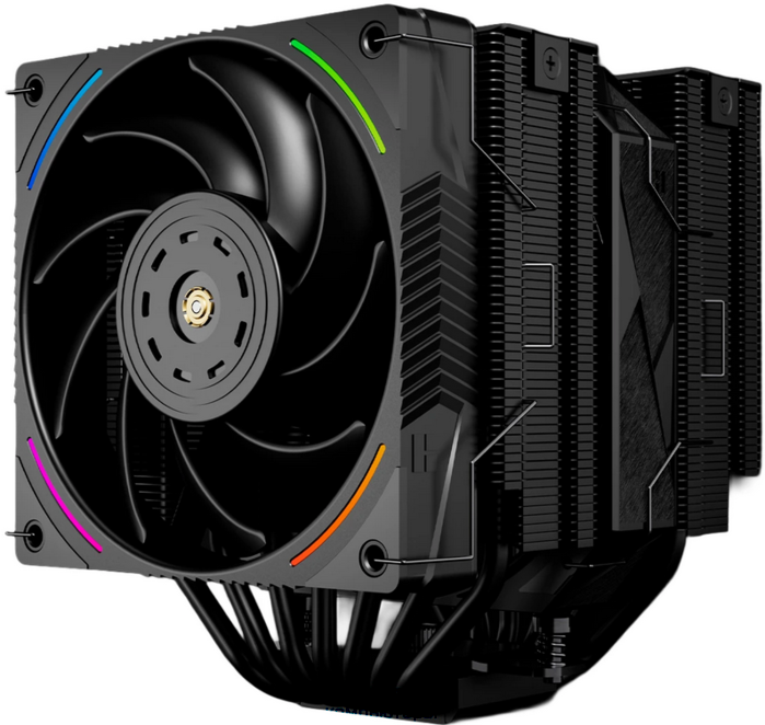 Thermalright Royal Pretor 130 Ultra Black (4-pin PWM, 158mm, Ni/Cu, 7x6mm, 1x120mm ARGB +1x130mm, 69CFM/81.88CFM, 27dBA/28.3dBA, 2150RPM/1750RPM, S: 1200, 1700, 1851, 115X, 2011, 2066, AM4, AM5, black) (RP130-U-BL)