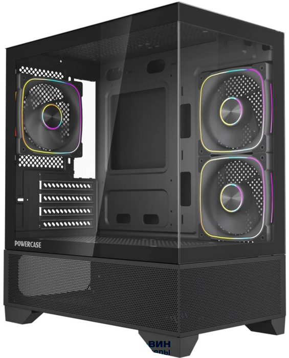 Powercase Vision Micro M4B, Tempered Glass, Type-C, 3x 120mm ARGB PWM Fan, чёрный, mATX (CVMM4B-A3)