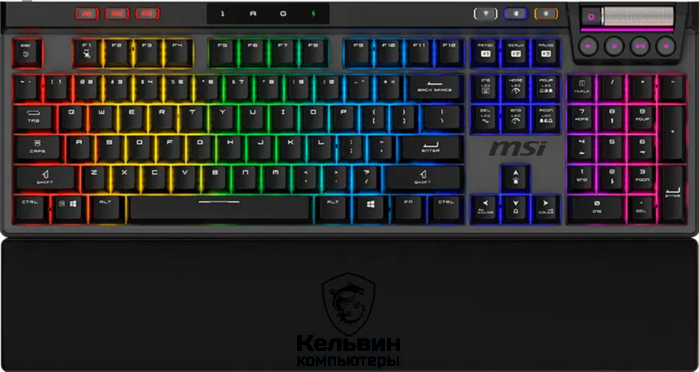 MSI STRIKE Pro W Silent механическая серый/черный USB беспроводная BT/Radio Multimedia for gamer LED (подставка для запястий) (S11-43RU210-CLA) кабель 2м