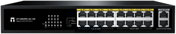 Netis ST118GHPDI-2G-130 (L2) 16x100Мбит/с 2x1Гбит/с 16PoE 130W неуправляемый