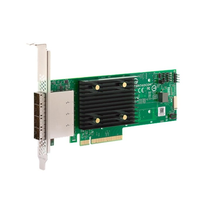 Контроллер LSI Broadcom 9500-16e HBA, Low Profile Bracket, FH (attached), PCIe Gen4 x8 LP, Tri-Mode SAS/SATA/NVMe 12G HBA, 16port(4*ext SFF8644), SAS3816 (05-50075-00)