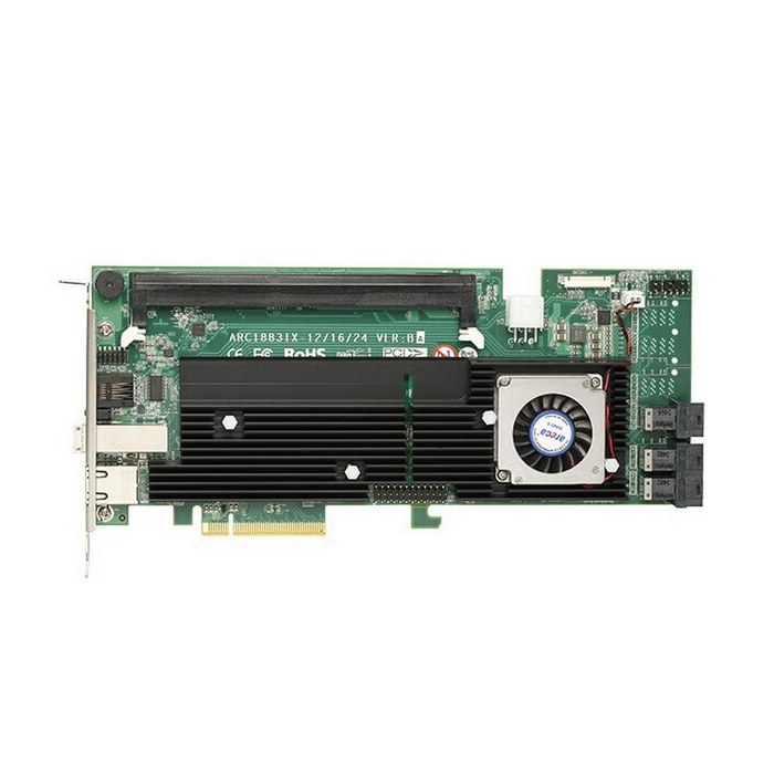 RAID-контроллер Areca ARC-1883ix-12 PCIe 3.0 x8 Full Profile, SAS/SATA 12G, RAID 0,1,5,6,10,50,60, 16port (3*int SFF8643 + 1*ext SFF8644), Cache 2GB (up to 8GB)