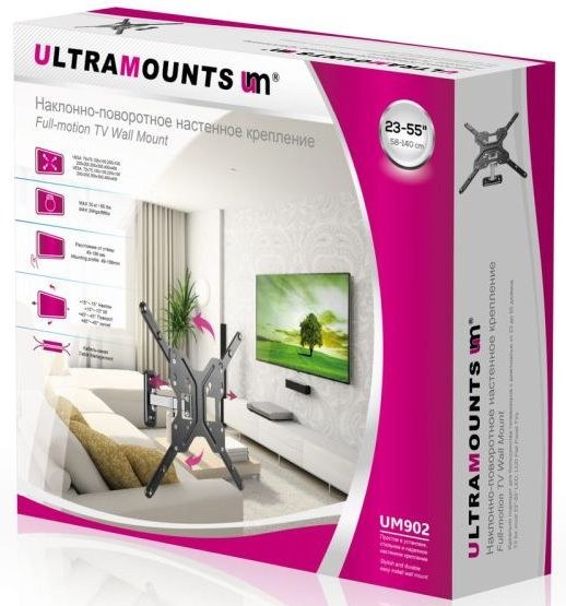для телевизора Ultramounts UM902 черный 23"-55" макс.30кг настенный поворотно-выдвижной и наклонный