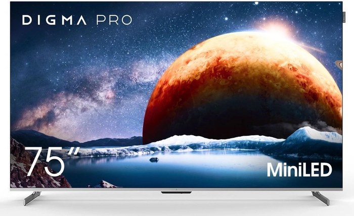 QLED Digma Pro 75" Mini LED 75Q Google TV Frameless серебристый/серебристый 4K Ultra HD 144Hz MEMC DVB-T DVB-T2 DVB-C DVB-S DVB-S2 USB WiFi Smart TV