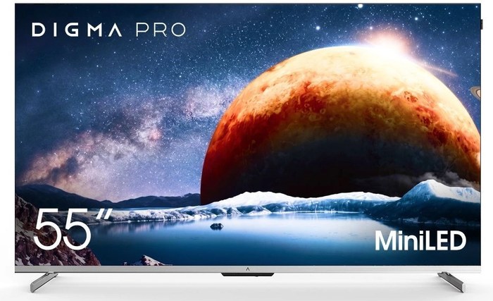 QLED Digma Pro 55" Mini LED 55Q Google TV Frameless серебристый 4K Ultra HD 144Hz MEMC DVB-T DVB-T2 DVB-C DVB-S DVB-S2 USB WiFi Smart TV