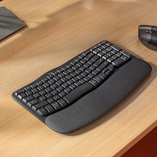 Logitech Wave Keys графитовый USB беспроводная BT/Radio slim Ergo LED (подставка для запястий) (920-012319)
