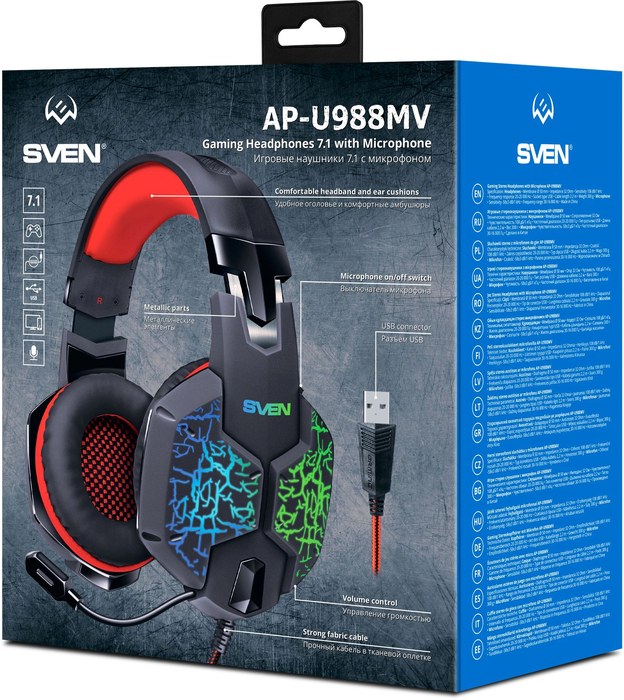 с микрофоном Sven AP-U988MV черный/красный 2.2м мониторные оголовье