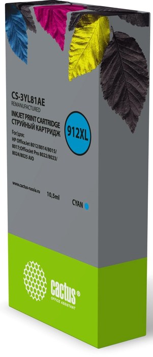 Картридж струйный Cactus CS-3YL81AE 912XL голубой (10.5мл) для HP OfficeJet 8012/8014/8015/8017;OfficeJet Pro 8022/8023/8024/8025 AIO с чипом