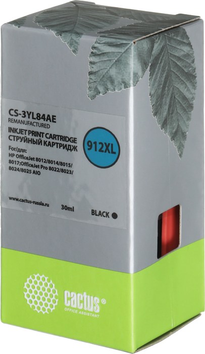 Картридж струйный Cactus CS-3YL84AE 912XL черный (30мл) для HP OfficeJet 8012/8014/8015/8017;OfficeJet Pro 8022/8023/8024/8025 AIO